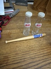 VTG Mini Pepsi Cola Bottle Old Logo Shakers Glass W/ Mini Pepsi Bat New Logo picture