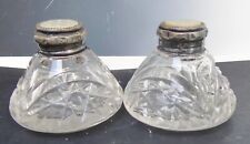 Antique Salt Pepper Shakers Clear Glass Sterling Silver Mother of Pearl Tops picture