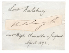 Hardinge Giffard 1st Earl Halsbury Signed Clip 1892 /Autographed High Chancellor picture