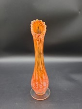 Vintage Art Glass Vase Orange and White Swung Glass Vase Mid Century Art Glass  picture