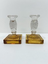 2 Vintage Hobnail Pineapple Design Glass Candleholder Clear and Amber 6