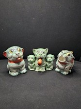 Antique Japanese Lusterware Art Deco Puppy Tea Creamer, Sugar, Salt & Pepper Set picture