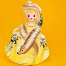 CUTE Josef Originals All Dressed Up Fur Stole Girl Woman Figurine Yellow RARE picture