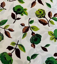 Vtg 1960s Linen W44”x 5Yds Green Poppies; Good For Clothing Quilting and Drapery picture