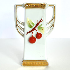Cherries Hand Painted Relief Gold Trim Amphora Numbered Rectangle Mantle Vase 5