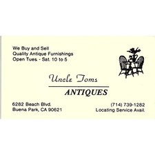 Uncle Toms Antiques Buena Park CA Vintage Business Card SE3-B16 picture