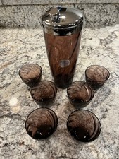 Vtg Hazel Atlas Moroccan Amethyst 8pc Shaker Glass Set Home Bartender In Box picture