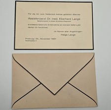 Original 1941 WW2 German Mourning Card & Envelope – Assistenzarzt Dr. E. Lange picture