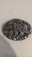 Vintage EJC 85 Bear Belt Buckle Laser Cut Pewter Western 1990s Wildlife Exc Cond picture