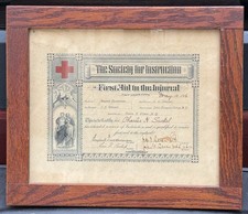 ANTIQUE 1916 NYC First Aid to the Injured Certificate Red Cross Framed & Signed picture