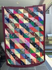 Antique Log Cabin In Rows Quilt Hand Pieced Hand Tied 1930s 40s Silk Rayon picture