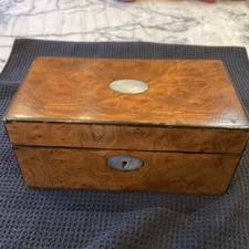 Antique English  Burl Wood  Tea Caddy with inlaid Mother-of-Pearl picture