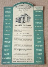Vtg. MONUMENTAL LIFE Insurance Company Kitchen Food Reminder Ephemera Baltimore picture