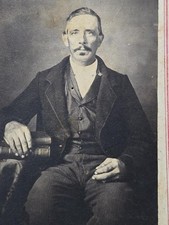 Antique 1860s Civil War Era CDV Mustached Gentleman Books 2c Revenue Stamp picture