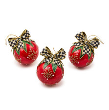 MACKENZIE CHILDS Cozy Christmas Capiz Ball Ornaments, Set of 3 NEW picture