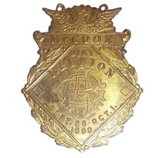 Antique 1898 McCook Dist Reunion Badge Eagle Crest Metal Medal Schwaab Milwaukee picture