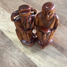 Pair Of Carved Wood Japanese Statues Figures 9” Tall picture