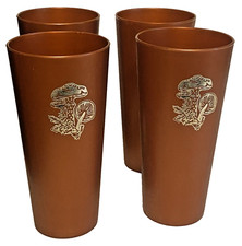 Set of 4 Vintage Nasco Copper Gold Embossed Mushrooms Plastic Tumblers Cups picture