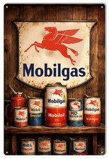 Vintage Style Metal Sign Mobilgas Mobil Shield Pegasus 12x18 picture