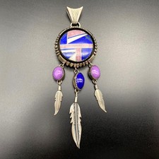 Vintage Navajo L Bruce Hodgins Lapis Sugilite Feather Sterling Silver Pendant picture