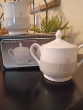 Remembrance Collection Porcelain Sugar & Creamer Set Pastel Floral 1985  Vintage picture