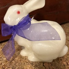 Vintage Large White Easter Bunny Rabbit Candle 7” X 7” WOWZA picture