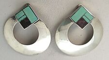 Ray Tracey Knifewing Open Center Disk Earrings w/Sq. Inlay Turquoise & Sugilite picture