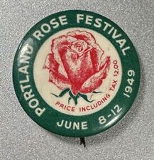 Vintage 1949 Portland Oregon Rose Festival Button  Pinback Pin Celluloid Green picture
