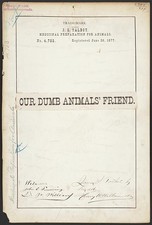 Photo:J S Talbot Animal Medicine Trademark 1877 Our Dumb Animals Friend picture