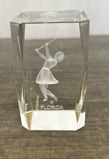 Women Golfer Collectible Crystal 3D Laser Etched Art Glass Paperweight 2”x2”x3” picture
