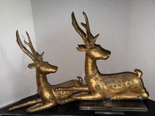 Vtg MCM Sarreid Style Heavy Brass Bronzed Stag Deer Hollywood Regency Pair 19” picture
