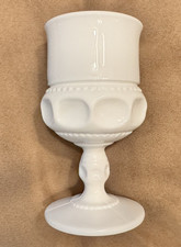 Indiana Glass White Milk Glass Kings Crown Thumbprint Footed Wine Glass 5.5 inch picture