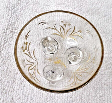 Elegant OLD Crystal Open Salt Dip Etched w Flowers Highlighted in GOLD 3 Footed picture