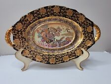 Satsuma Black & Gold trim oriental Peacock With Beautiful flowering Dish picture
