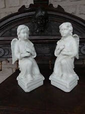PAIR antique belgian TeCO porcelain signed Angel praying Statue figurine picture