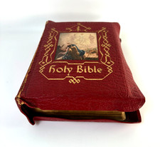 Holy Name Deluxe Catholic Family Bible Red Leather Illustrated 1958 picture