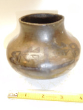 Pre-Columbian Dark Tan w/Black Decorations Glazed Pottery Narrow Neck Bowl picture