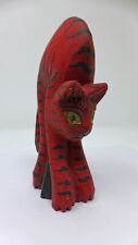 Indonesian / Balinese Handcrafted Small Wooden Red Striped Cat Arching Statue picture