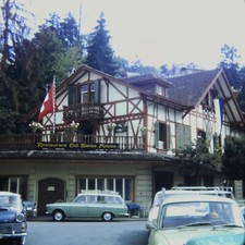Vintage 126mm Photo Slide Restaurant Old Swiss House Auto Cars Switzerland 1960s picture