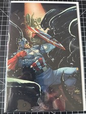 💥Alien vs Captain America #1 1:100 Leinil Yu Virgin Variant Marvel 2025 💥RARE picture