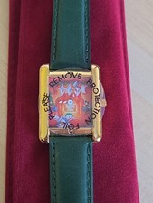 Disney News Holiday Greetings 1993 Gold-Tone Watch w/ Green Strap picture