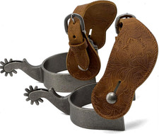 Men'S Western Cowboy Spurs with Spur Straps, Antique Silver Plated, Iron, 1