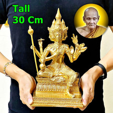 Large Brass Statue PhaPhom Lucky 4Face MassChant Doo WatSakae Thai Amulet #17034 picture