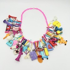 Vintage 1980s Plastic Bell Clip On Plastic Charm Necklace W/ 30+ Charms - #5 picture