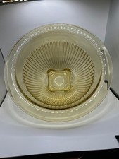 Vintage Hazel Atlas Yellow Gold Depression Glass Ribbed Mixing Bowl picture