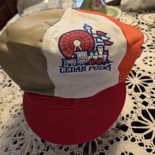 Vintage 70s Cedar Point Newsboy Applejack Cabbie Hat Colorblock Souvenir picture