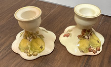 2 Vintage Palissy Royal Worcester Candlestick Holder Fruit English Porcelain Set picture