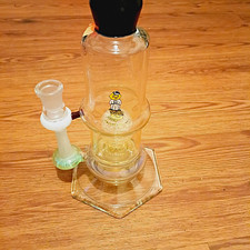 SOUR Yellow & Clear Glass Water Pipe Bong w/ Hex Base, Black Mouthpiece picture