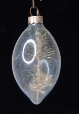 VTG WWII era Unsilvered Glass Tinsel Stick DROP Christmas Ornament Corning BLUE picture