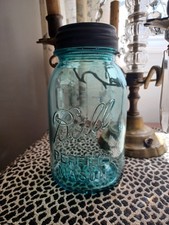 Antique # 13 Ball Perfect Mason Jar Aqua Blue Quart picture